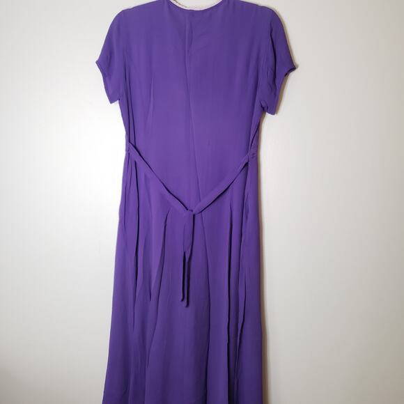 Vintage Purple Rayon Short Sleeve Maxi Dress Flowy Cottage Core Size 8P - Picture 3 of 10